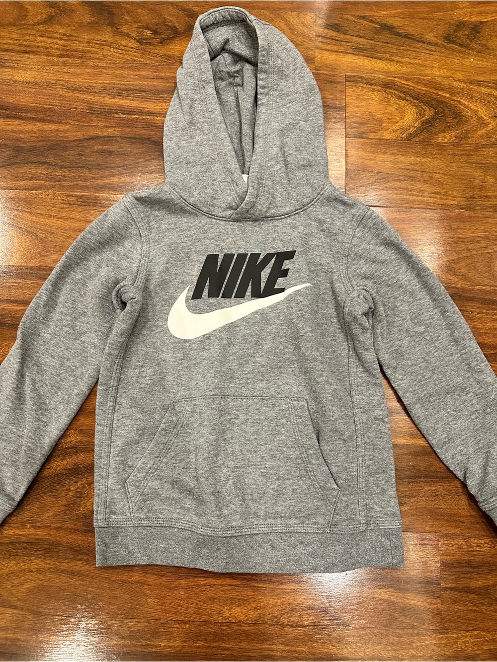 Nike Youth Gray Pullover Hoodie with Black Logo and White Swoosh
